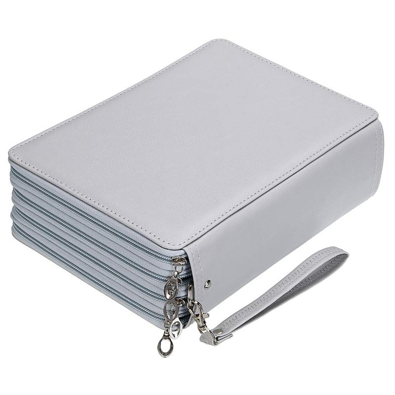 BTSKY 200 Slots Colored Pencil Organizer - Deluxe PU Leather Pencil Case Holder With Removal Handle Strap Pencil Box Large for Colored Pencils Watercolor Pencils Grey - Image 1